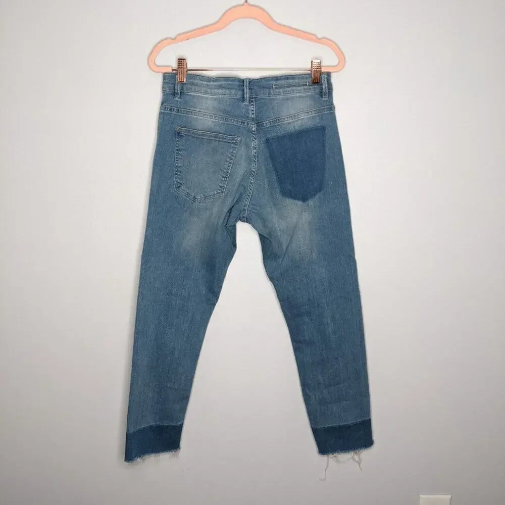 Hope Blue Distressed Stay Patch Relaxed Denim Jeans Size 26